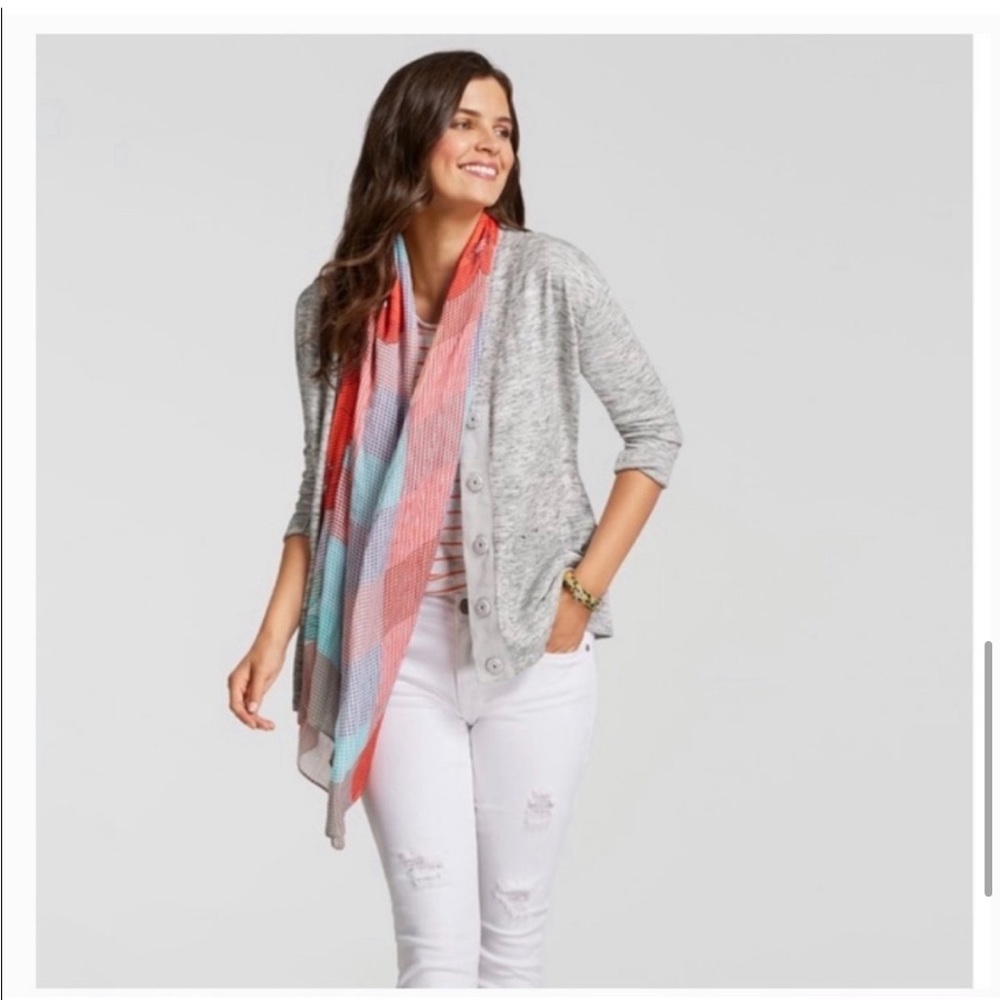 CAbi Heather Gray Marble Large Button Lightweight Cardigan Sweater Jacket